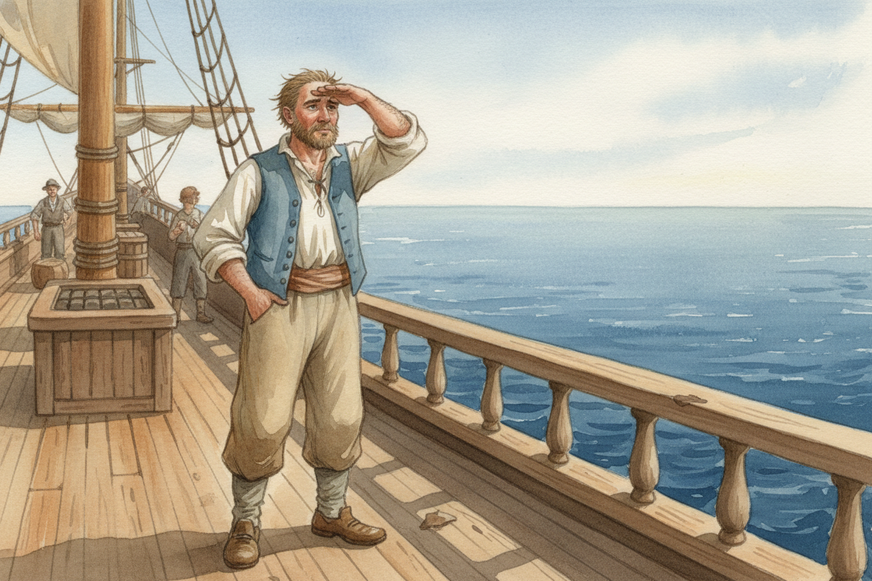 ~~Imagine you're standing on a wooden ship in the middle of the ocean.~~ Water stretches in every direction, **flat and 