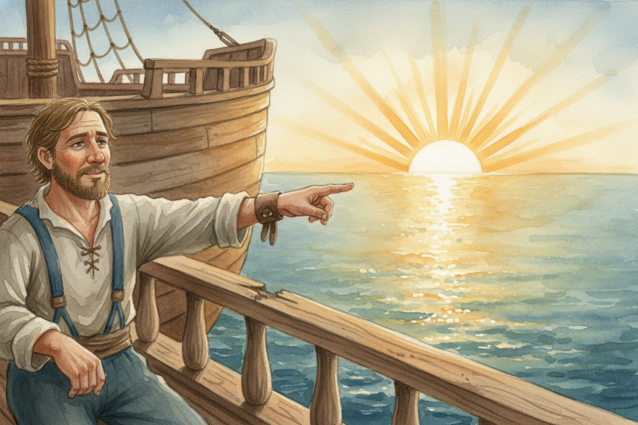 ~~But what about~~ crossing the open ocean, where there's **no land for days**? Sailors looked up. The sun rises in the 