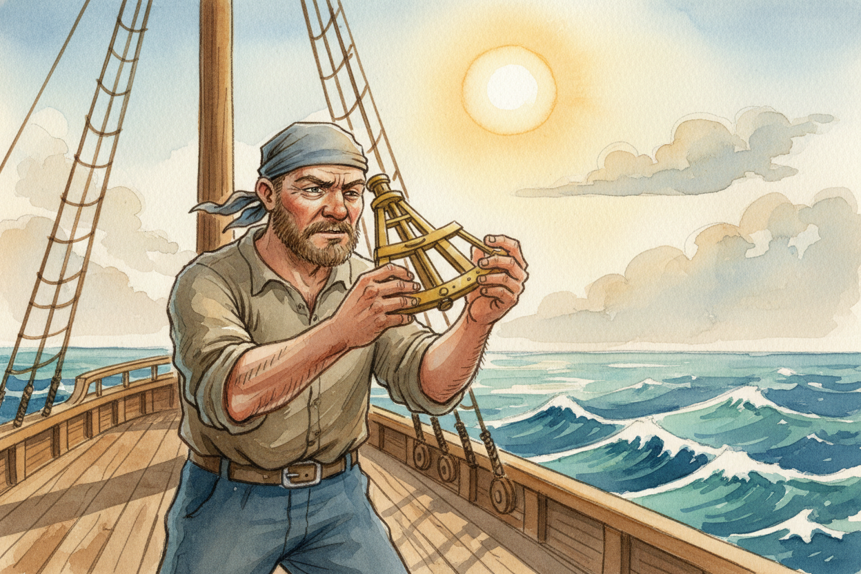 But a compass only tells you direction, not location. To know where you are on the globe, sailors measured the sun's hei