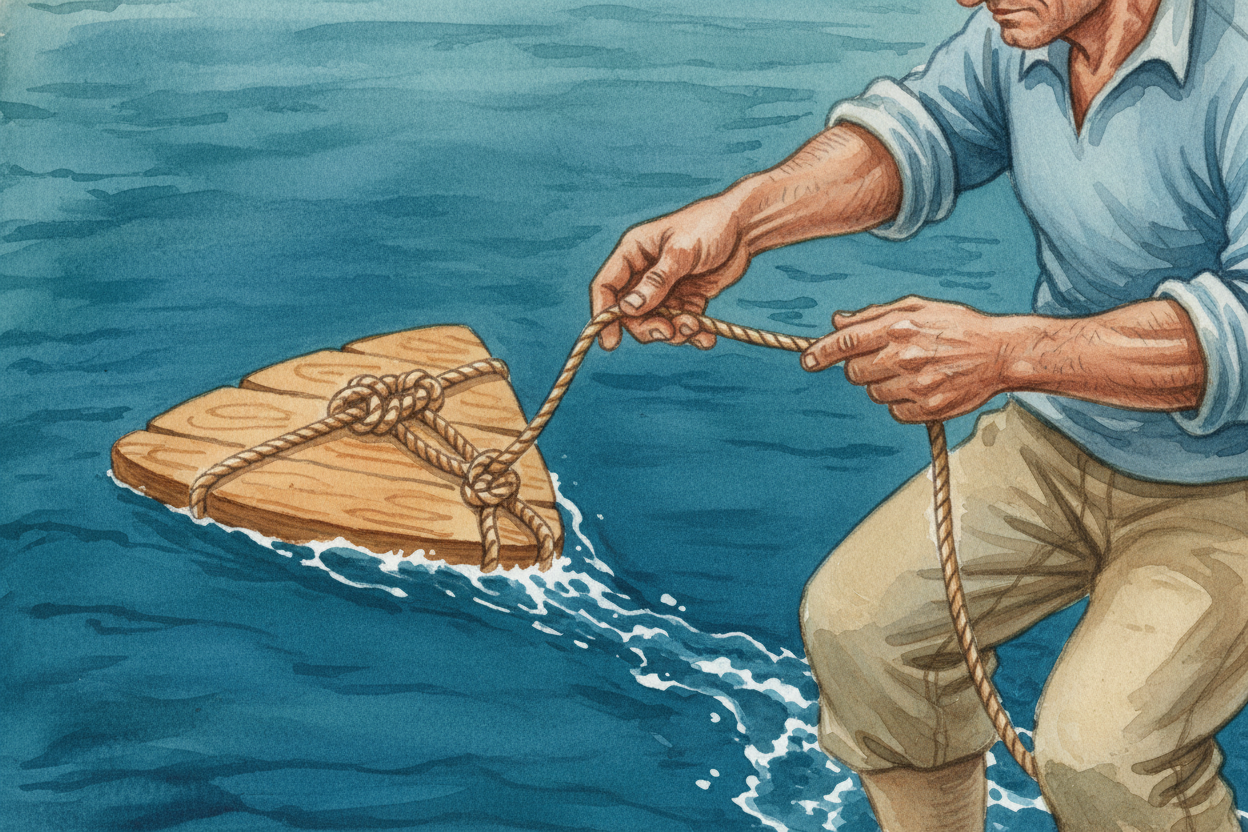 They also dropped a knotted rope overboard with a wooden board tied to the end. _The board stayed put in the water while