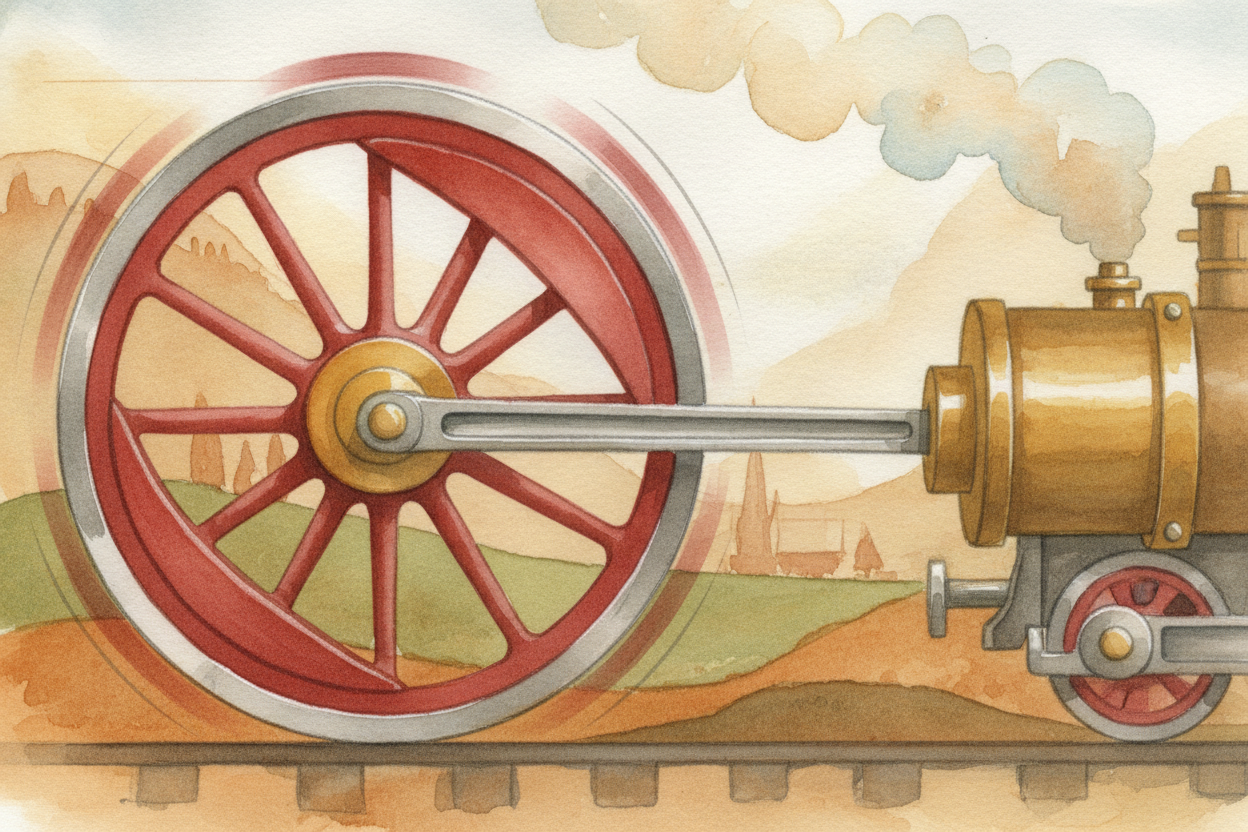 But a piston only pushes in a straight line, and wheels need to spin in circles. So clever engineers added a connecting 