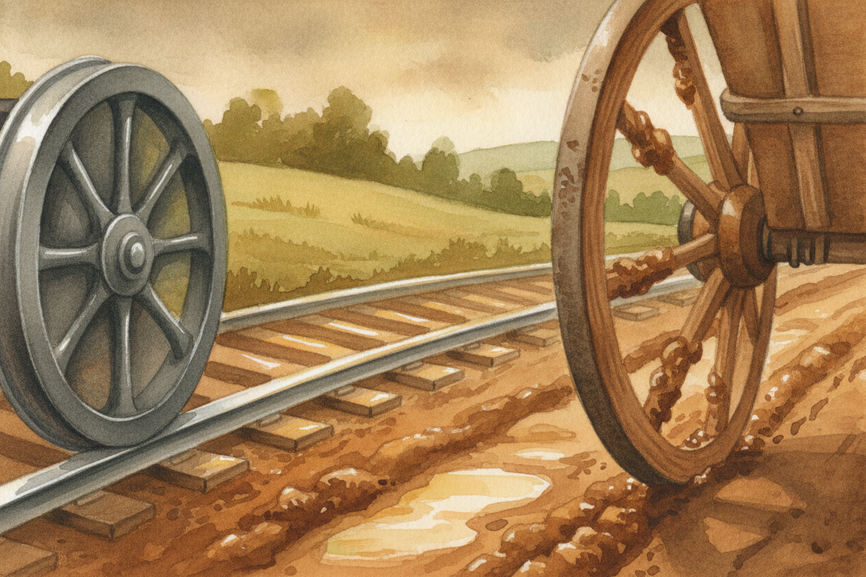 ~~Here's the secret~~ to its strength: the rails. Smooth iron wheels on smooth iron rails have **almost nothing to grip*