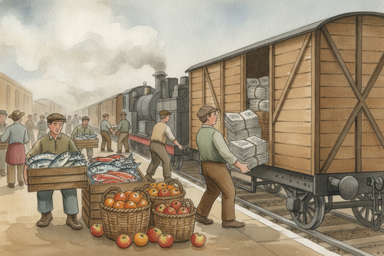 ~~And it wasn't only people who rode the rails.~~ *Fresh fish, morning newspapers, letters, fruit, factory goods* — all 