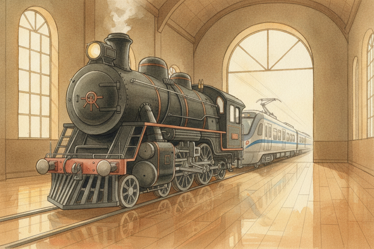 ~~Of course~~, the steam giants eventually grew old. Electric and diesel engines proved cleaner and quieter, and the gre