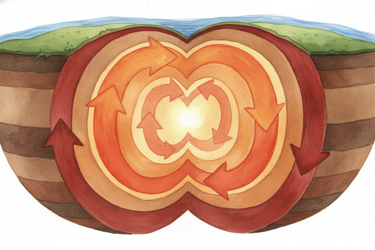 What makes the mantle flow? Heat from deep inside the Earth. The planet's core is **as hot as the surface of the sun**, 