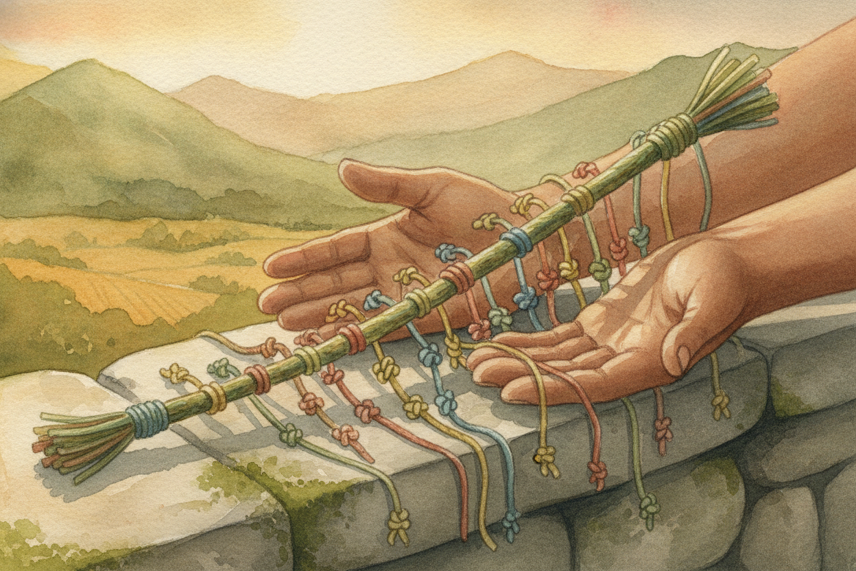 The Inca didn't write, but they did keep records — on strings. Their great invention was the ++quipu++: a thick cord wit
