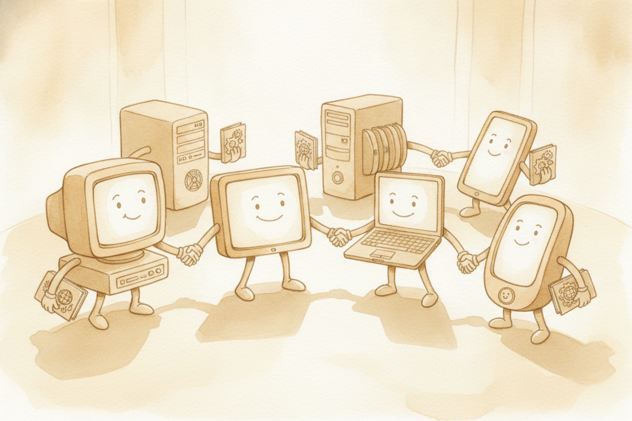 To make many computers talk, they all had to agree on the same rules — a shared language for splitting messages into pie