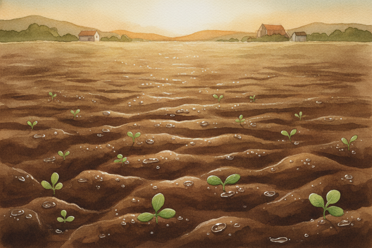 When the floodwater finally pulled back, it left behind **a gift**: a layer of dark, sticky mud called silt. This silt w