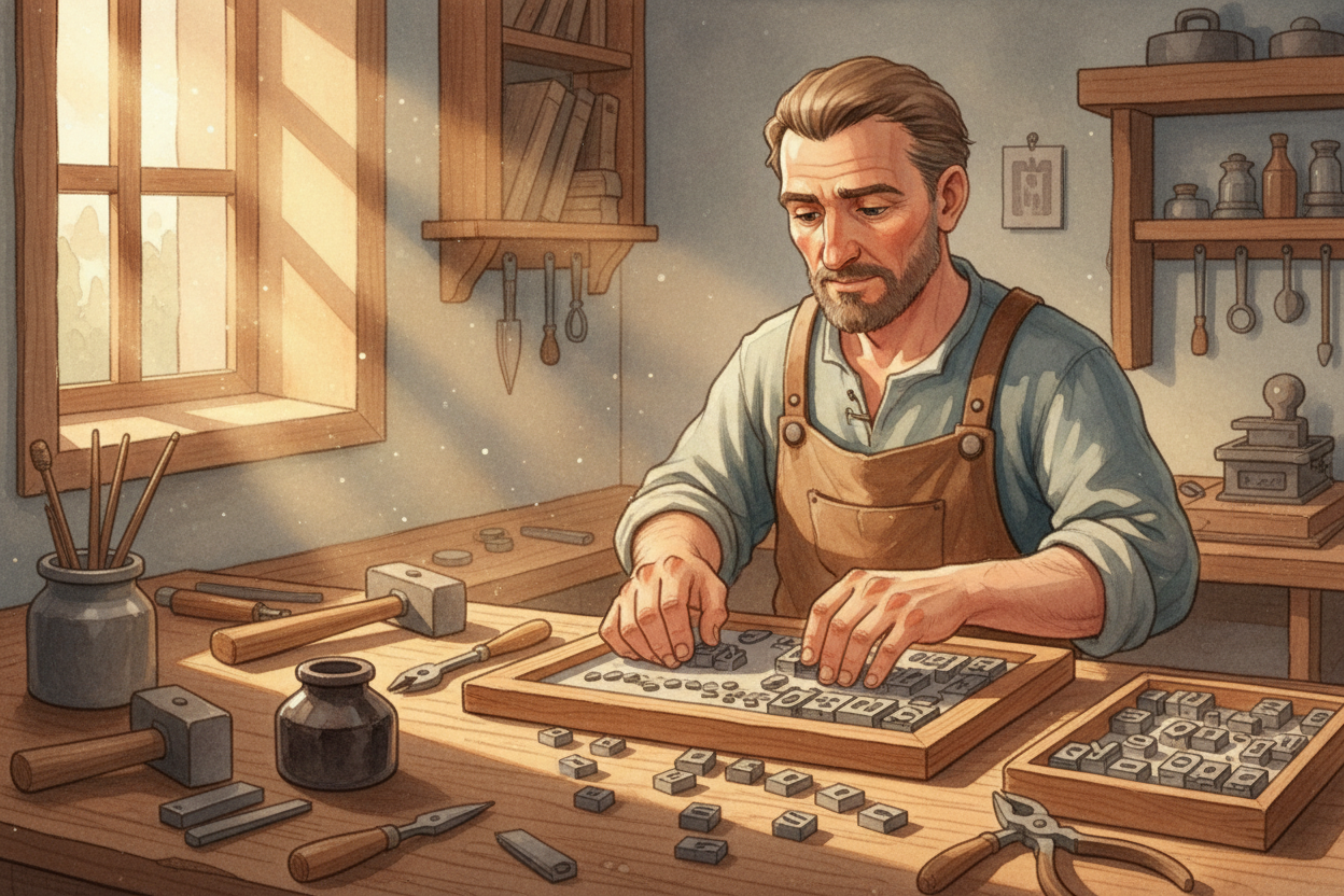 Then a German goldsmith named ++Johannes Gutenberg++ had a wild idea. He'd been making metal stamps for jewelry. What if