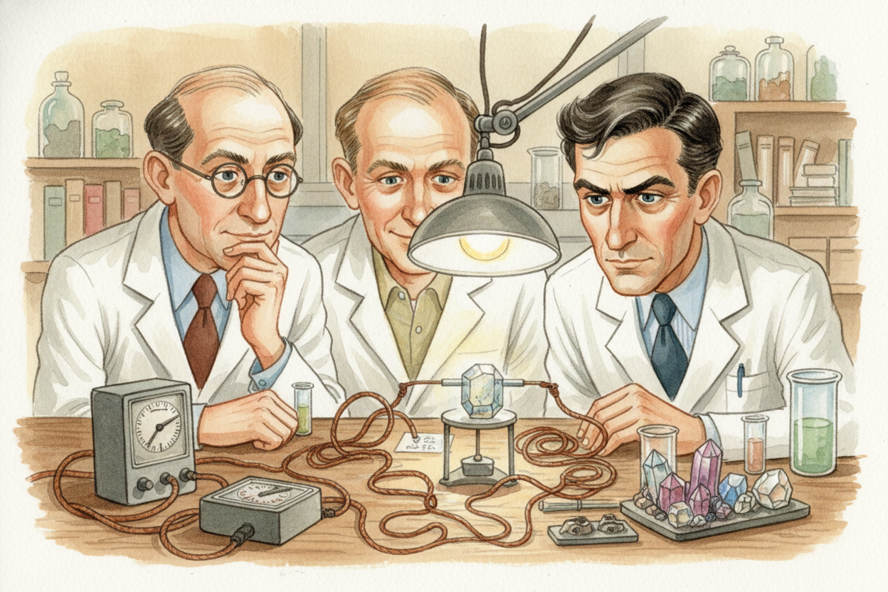 The three scientists — ++John Bardeen, Walter Brattain, and William Shockley++ — wanted to make something smaller and co