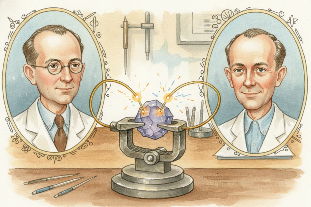 ++Bardeen and Brattain++ discovered ~~something wild~~ in December 1947. They took a tiny crystal of germanium and press