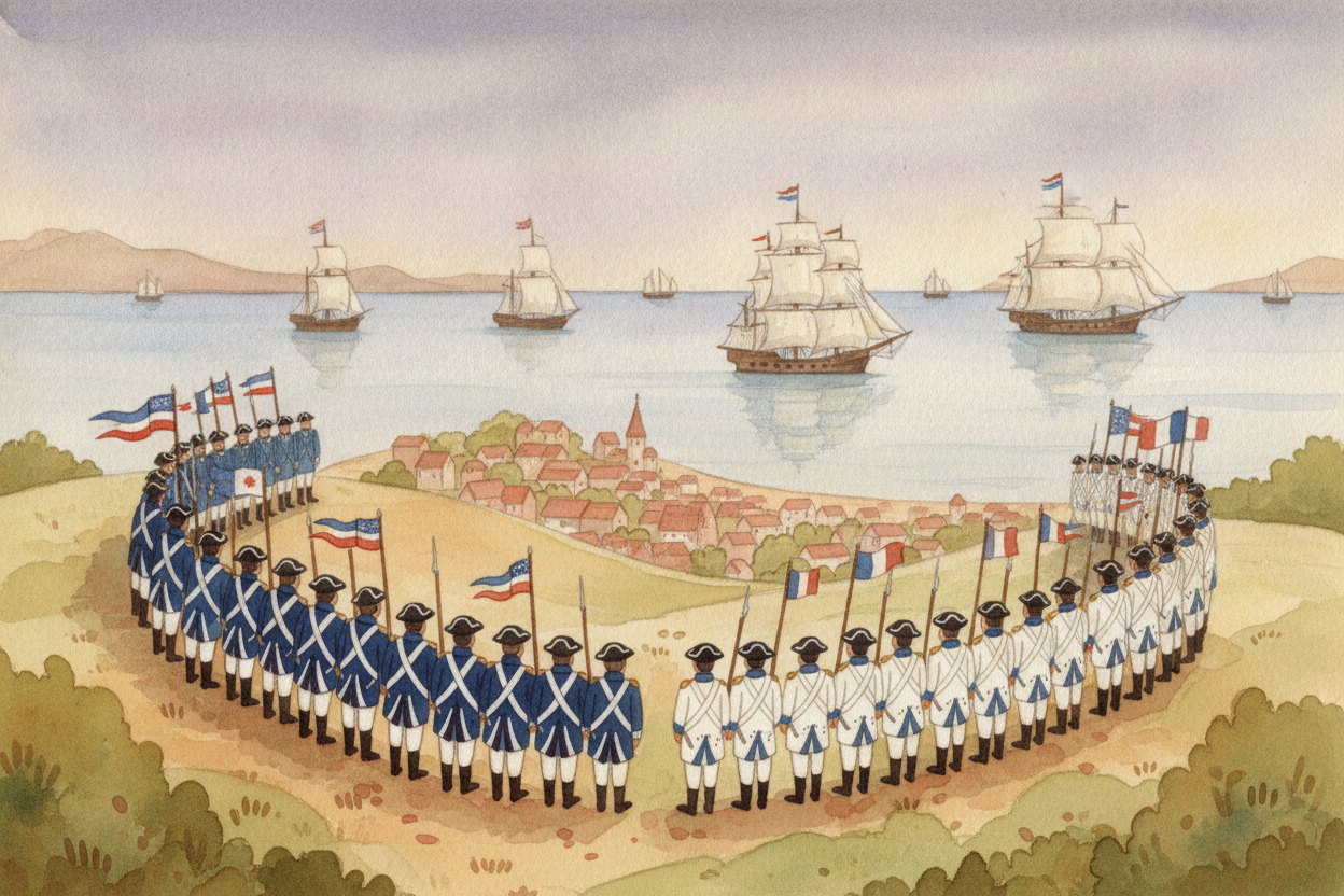 The grand finale happened at ++Yorktown, Virginia++, in 1781. A large British army camped near the coast, expecting thei