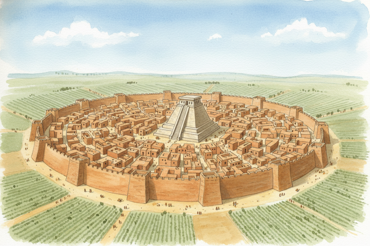 The first real city we know about is called ++Uruk++, and it appeared in ++Mesopotamia++ about five thousand years ago. 