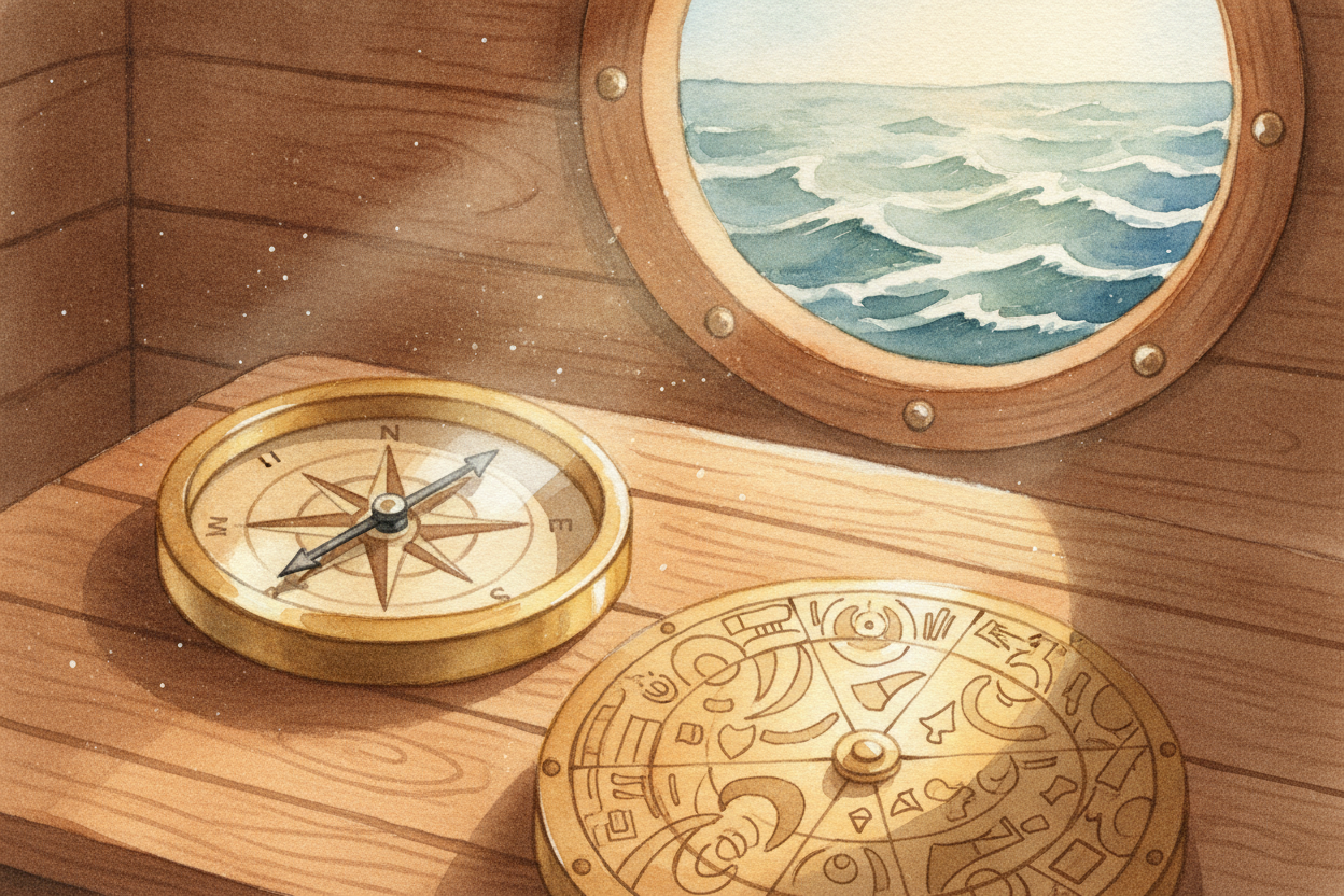 ~~To pull this off~~, sailors needed tools they could trust far from land. A compass *pointed reliably north*. An ++astr