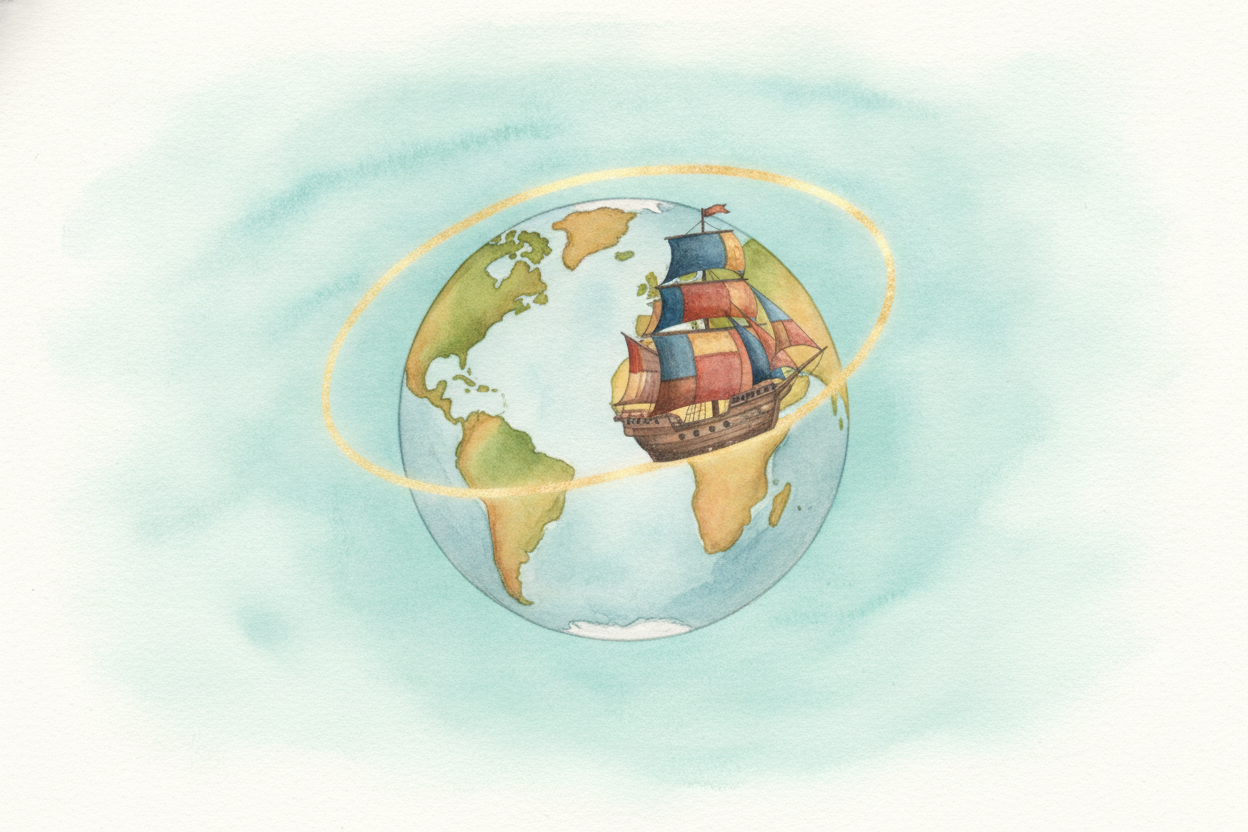 A few decades later, an expedition led by ++Ferdinand Magellan++ tried the boldest trip yet: to **sail all the way aroun