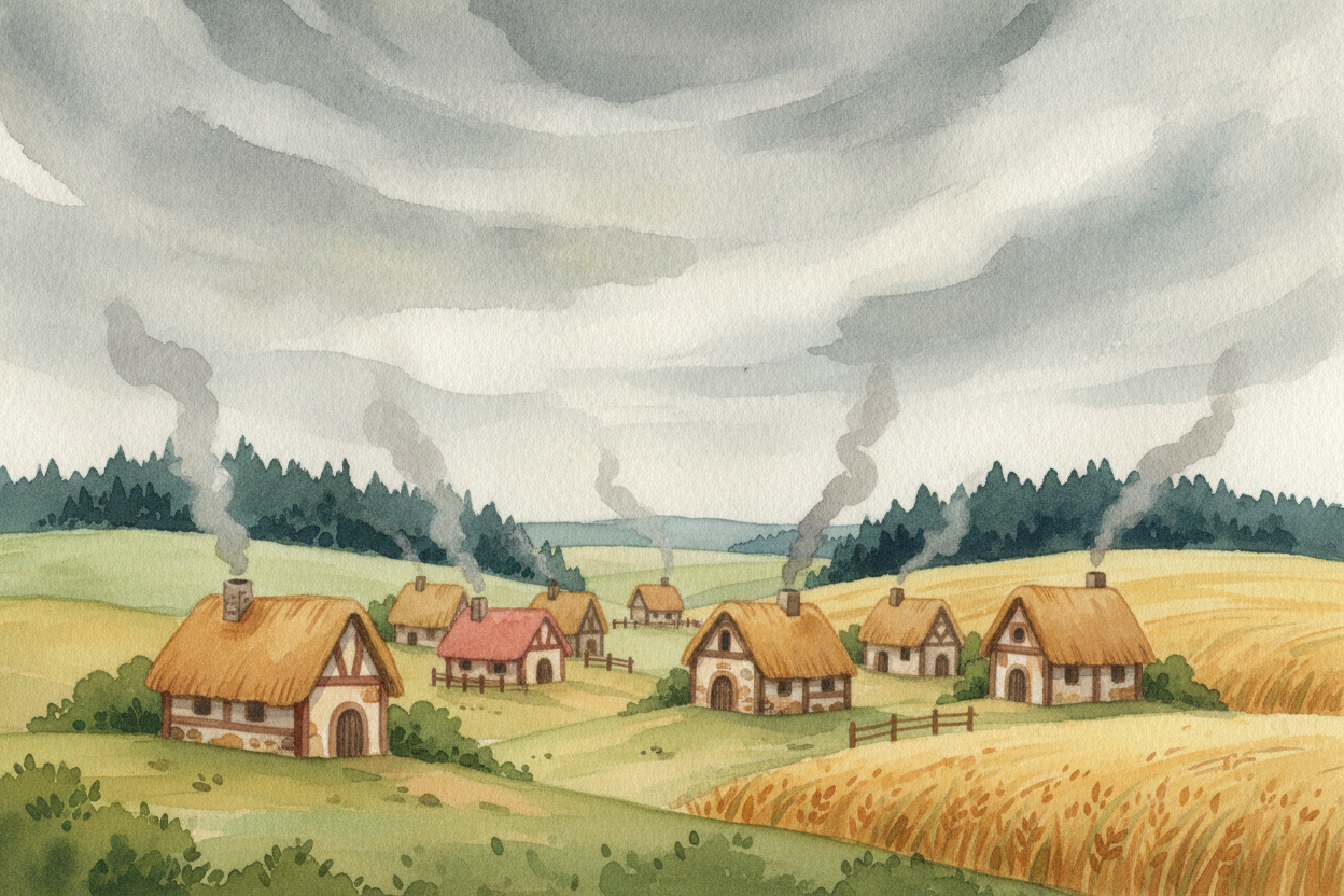 ~~Picture Europe a thousand years ago.~~ Most people lived on farms scattered across the countryside, growing just enoug