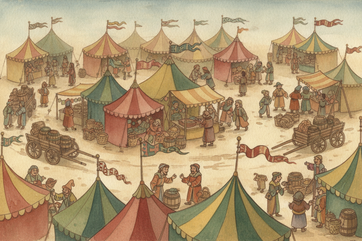 To trade in bulk, towns needed one huge meeting where merchants from everywhere could gather at once. ~~Enter the trade 