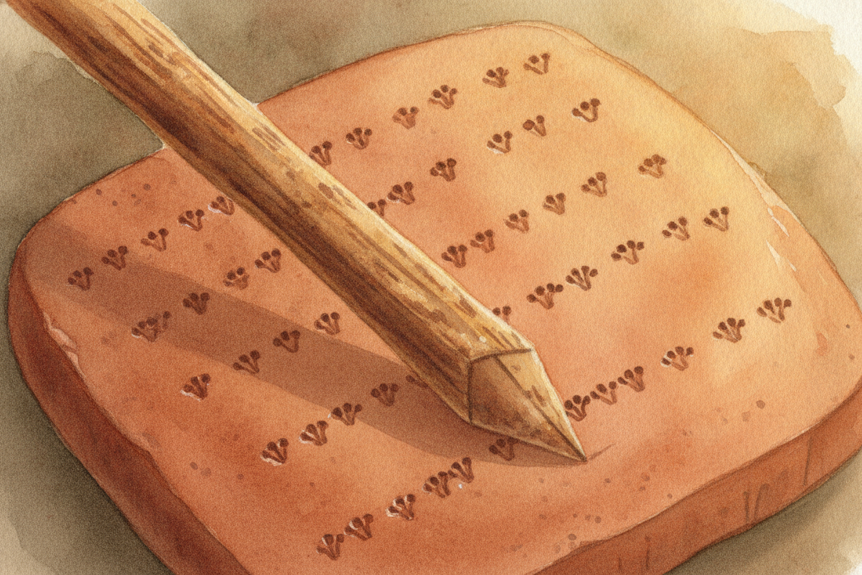 They wrote with a cut reed, pressing its tip into wet clay. The tip left wedge-shaped marks, so we call this script ++cu