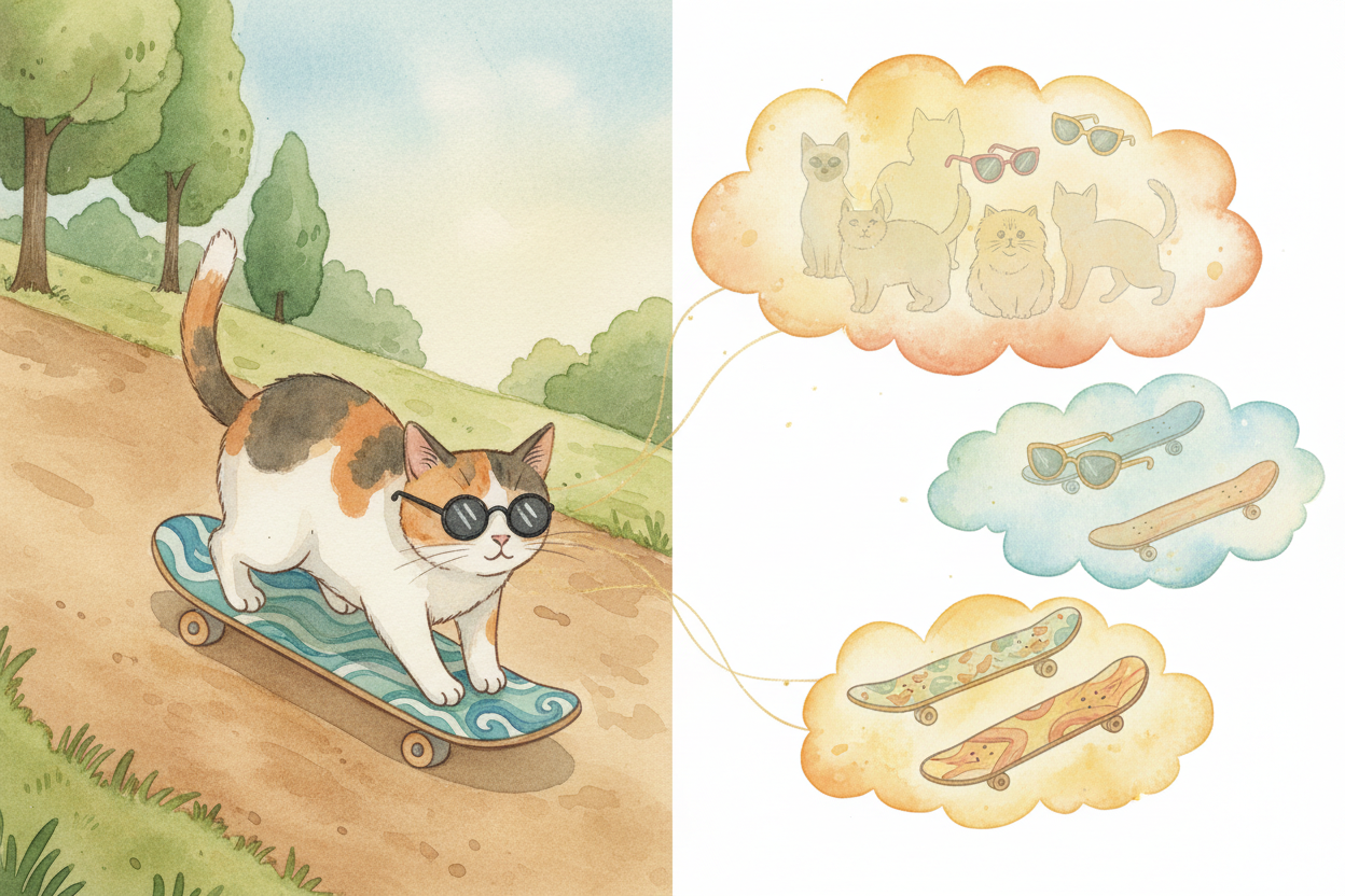 It's checking its work the whole time, asking "**Does this look like the patterns I learned** for 'cat'? For 'sunglasses
