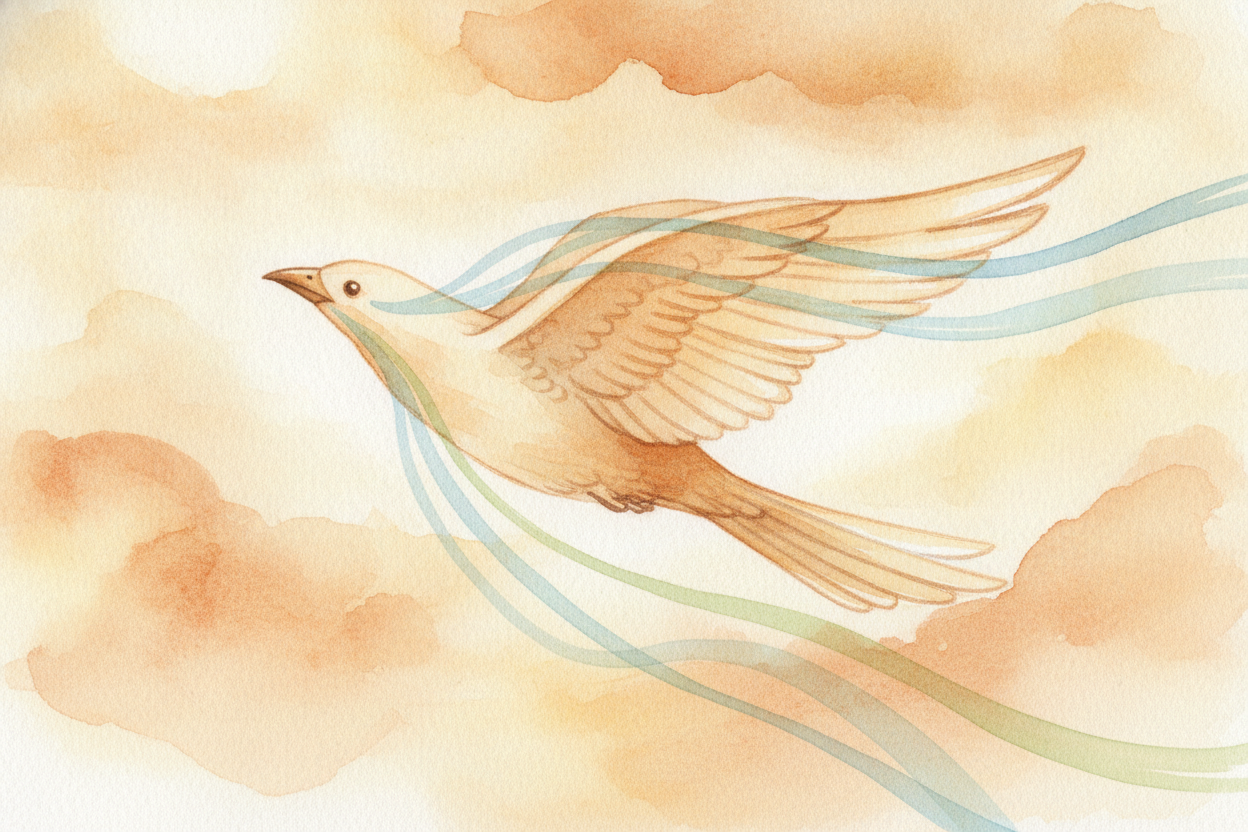 When the wing races forward, it ~~splits the air~~ into two streams: _one going over the curved top, one going under the
