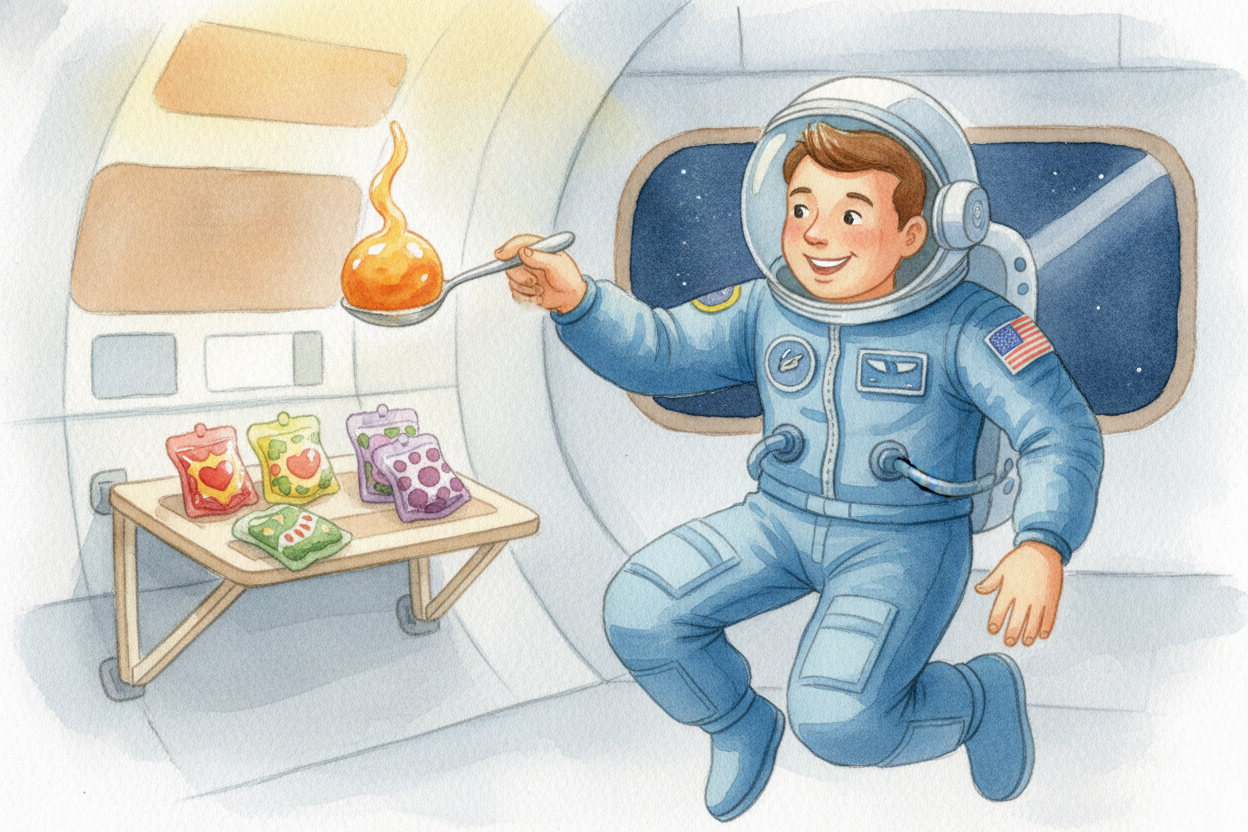 ~~Mealtime is a small adventure.~~ There's no fridge full of fresh food, so meals come dried, packaged, or sealed in pou