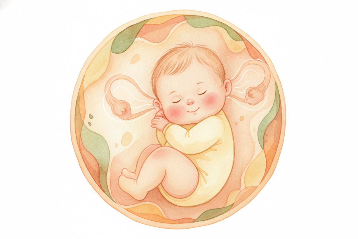 It starts before talking — with listening. Even _inside the womb_, a baby hears the muffled music of voices. By the time