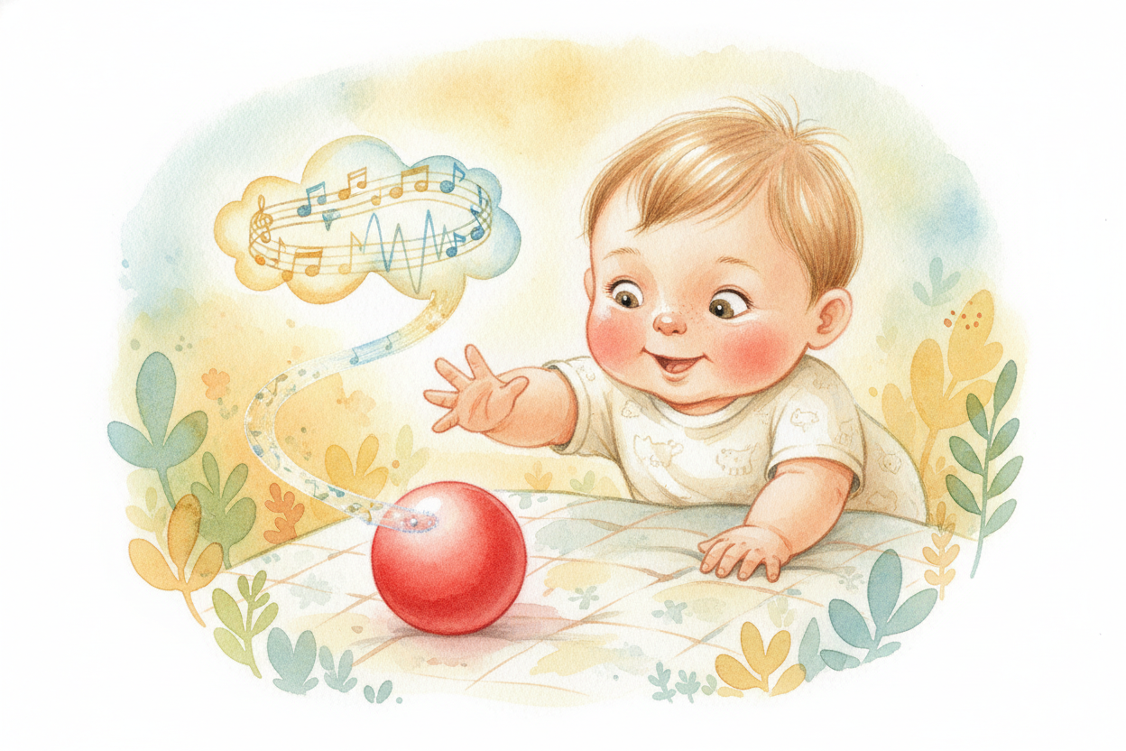 ~~Now the magic click:~~ **meaning**. A baby hears "ball" while someone points at a round bouncy thing — *again, and aga