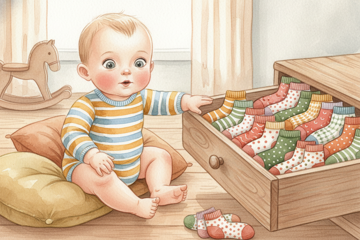 By four months old, babies are sorting sounds into categories, like **sorting socks into drawers**. They start to learn 