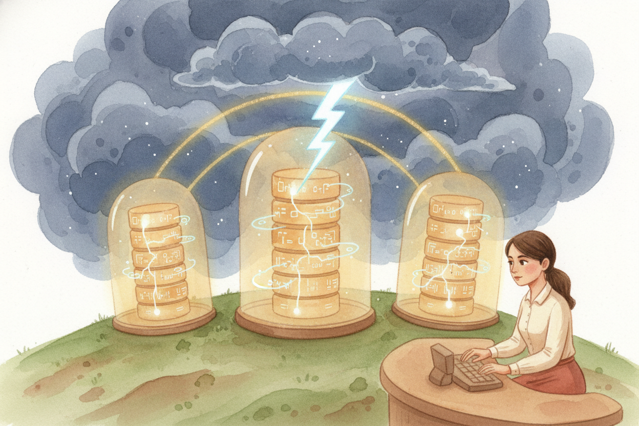 Your money also lives in **multiple places at once**, like a backup copy. The bank's data is stored on servers in differ