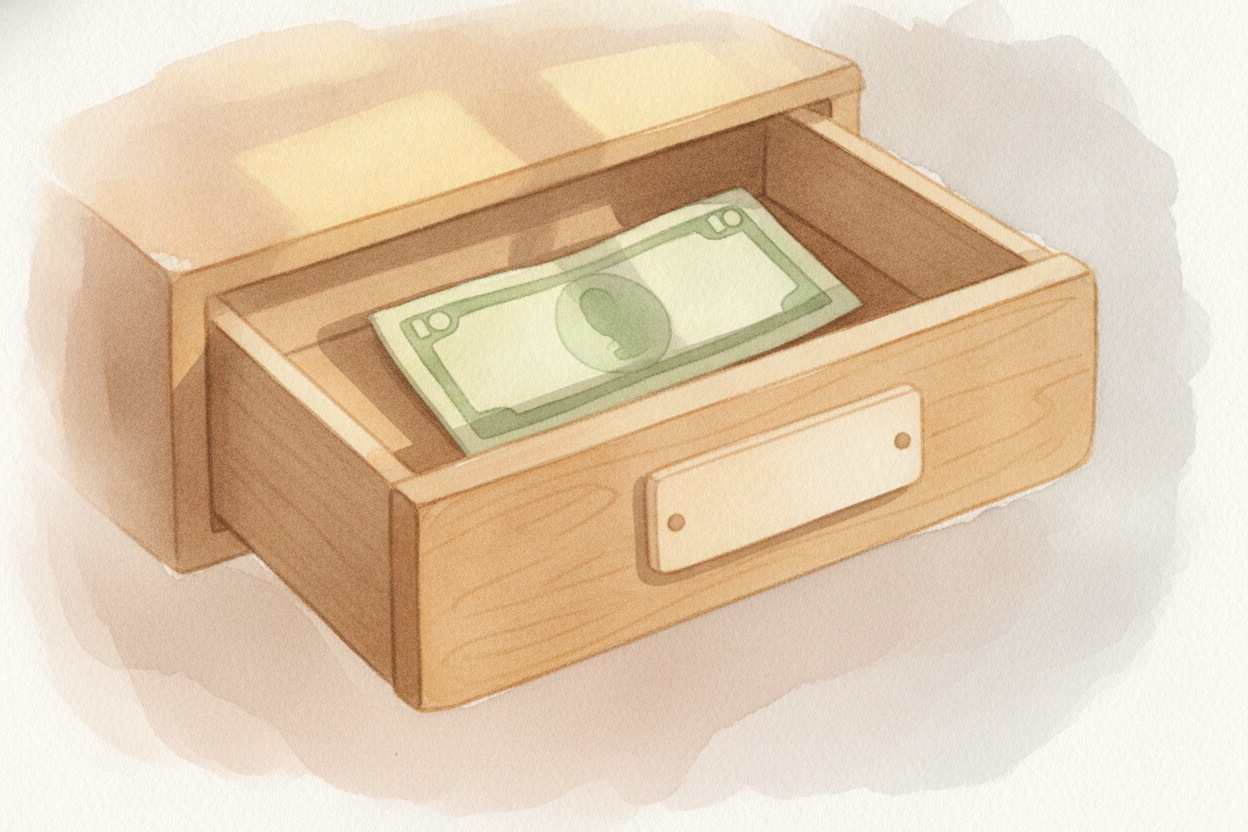 Imagine you slip a ten-dollar bill into a bank, then walk away. You picture it sitting in a little drawer with your name
