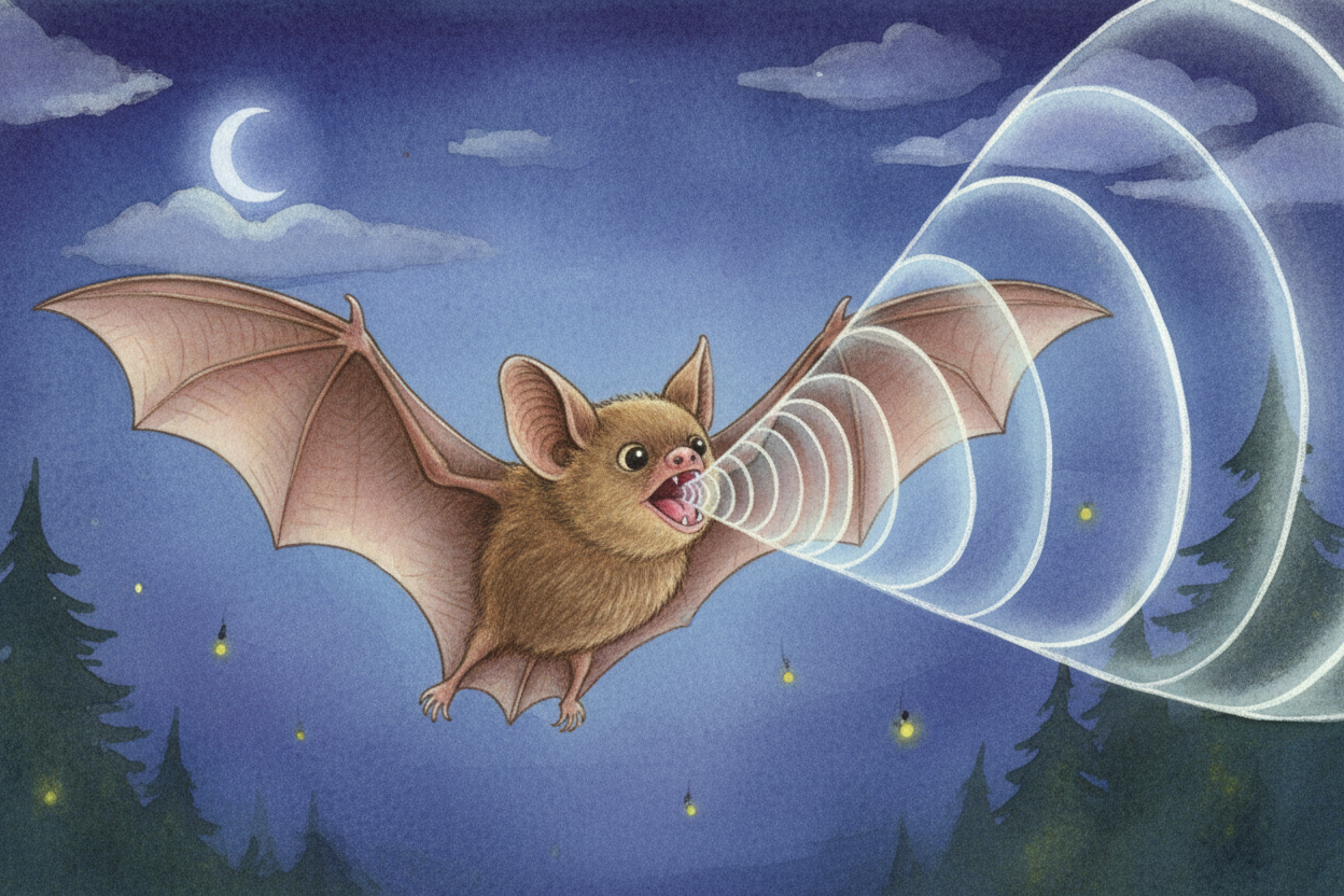 ~~Here's the secret:~~ the bat doesn't use its eyes. It uses sound. Not just any sound — **a special kind of scream**. T