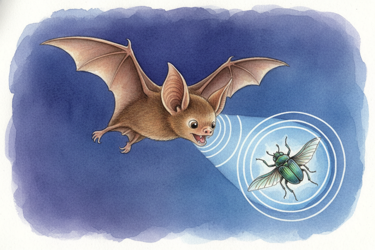 Now the bat has locked onto a juicy beetle. Time to strike. The screams speed up — ++two hundred per second++ now, a **m