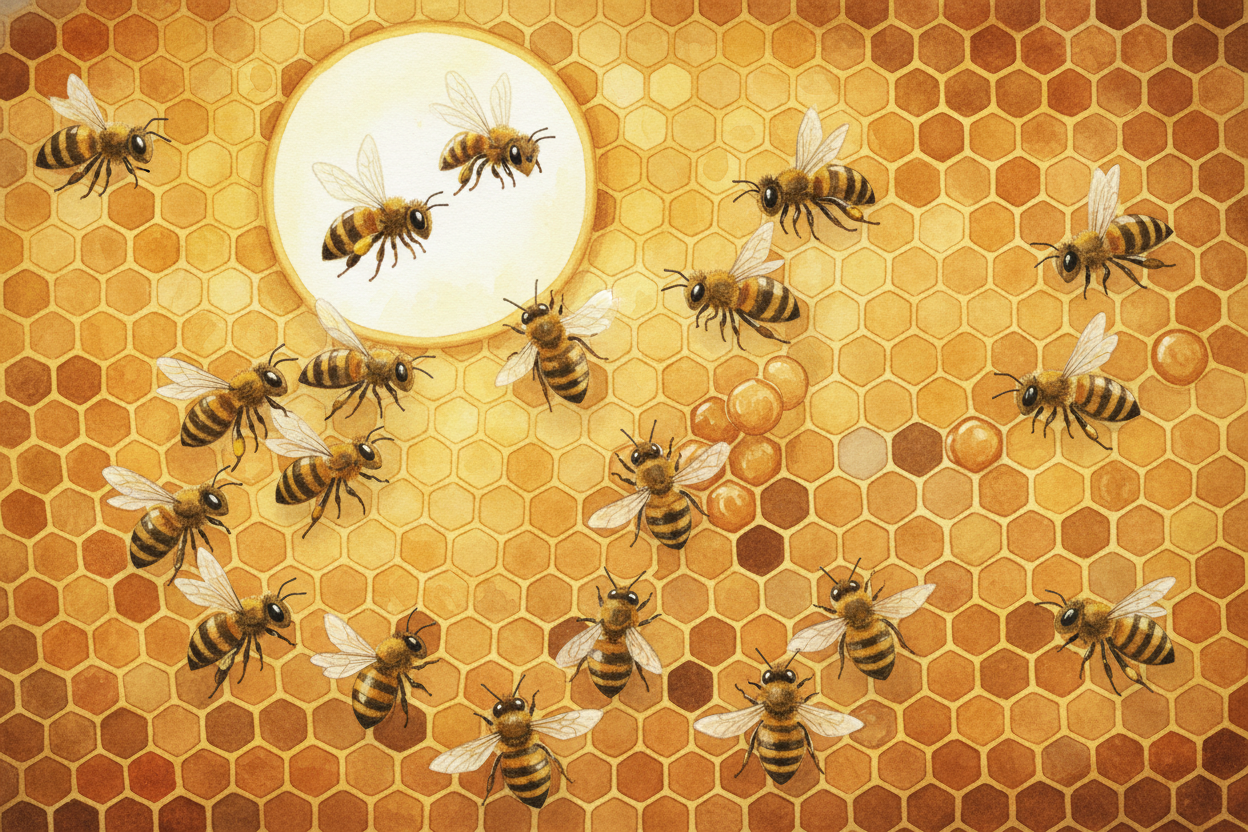One bee makes about **a twelfth of a teaspoon** of honey in her entire lifetime. A whole jar — the one on your counter —