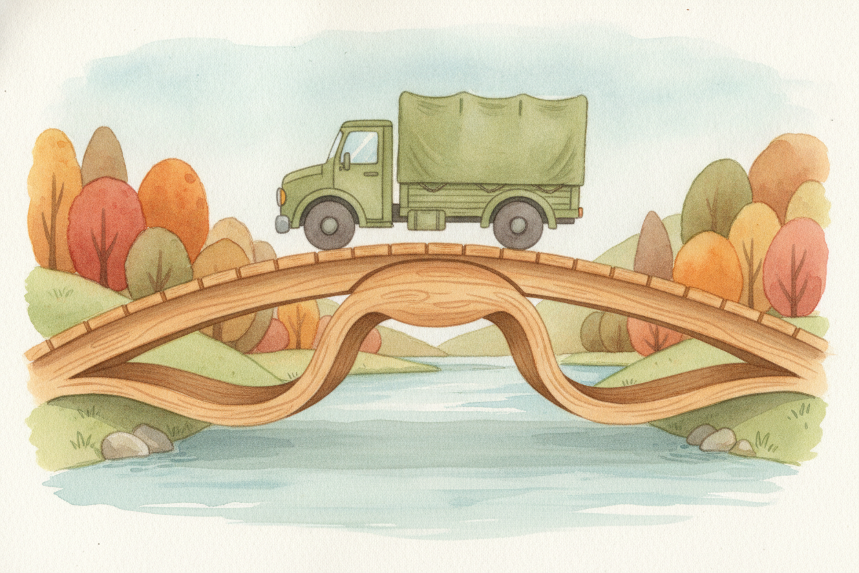 Watch a flat beam bridge bend, ~~just a hair~~, under a heavy truck. The top of the beam gets **squished together**. The