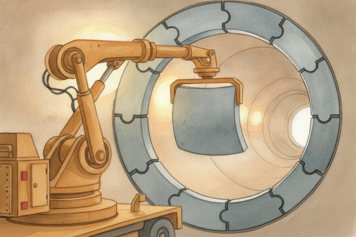 ~~Here is the clever part.~~ As the ++TBM++ eats forward, it doesn't leave a bare, crumbly hole behind it. Right at its 