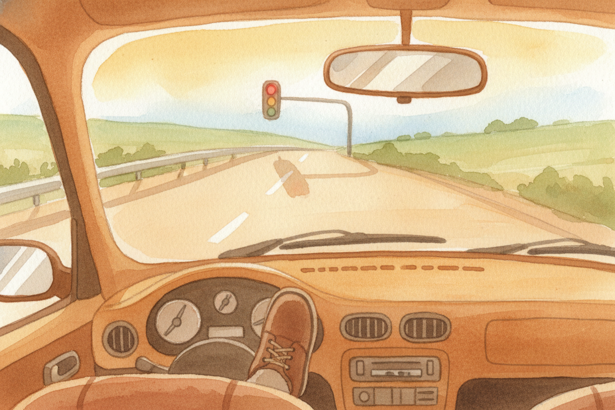 You're flying down the highway at sixty miles an hour — a mile a minute — and up ahead the light turns red. You press a 