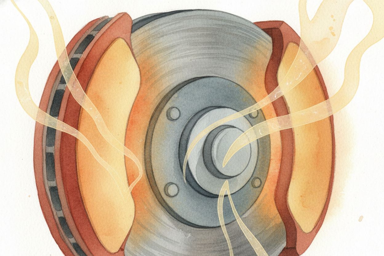 **Friction is the magic**. When the rough pads grab the smooth rotor, they resist the spin. The rotor ~~fights to keep t