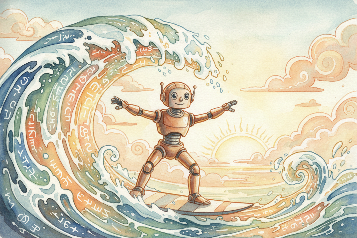 So when you type your question, the chatbot doesn't look up an answer in a book. It surfs the patterns it learned — **bi