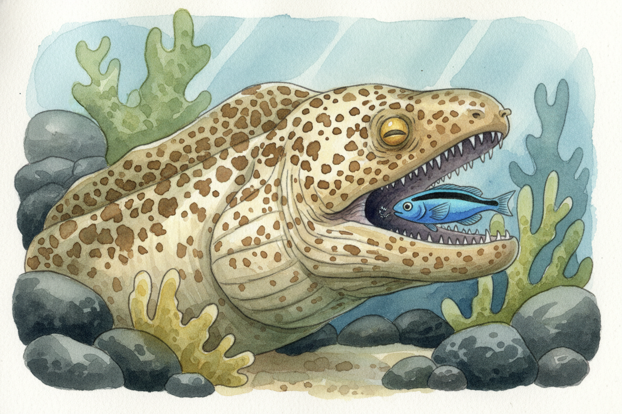 ~~Here's the wild part:~~ the big fish could eat the cleaner wrasse **in one gulp**. But they don't. Even sharks and mor