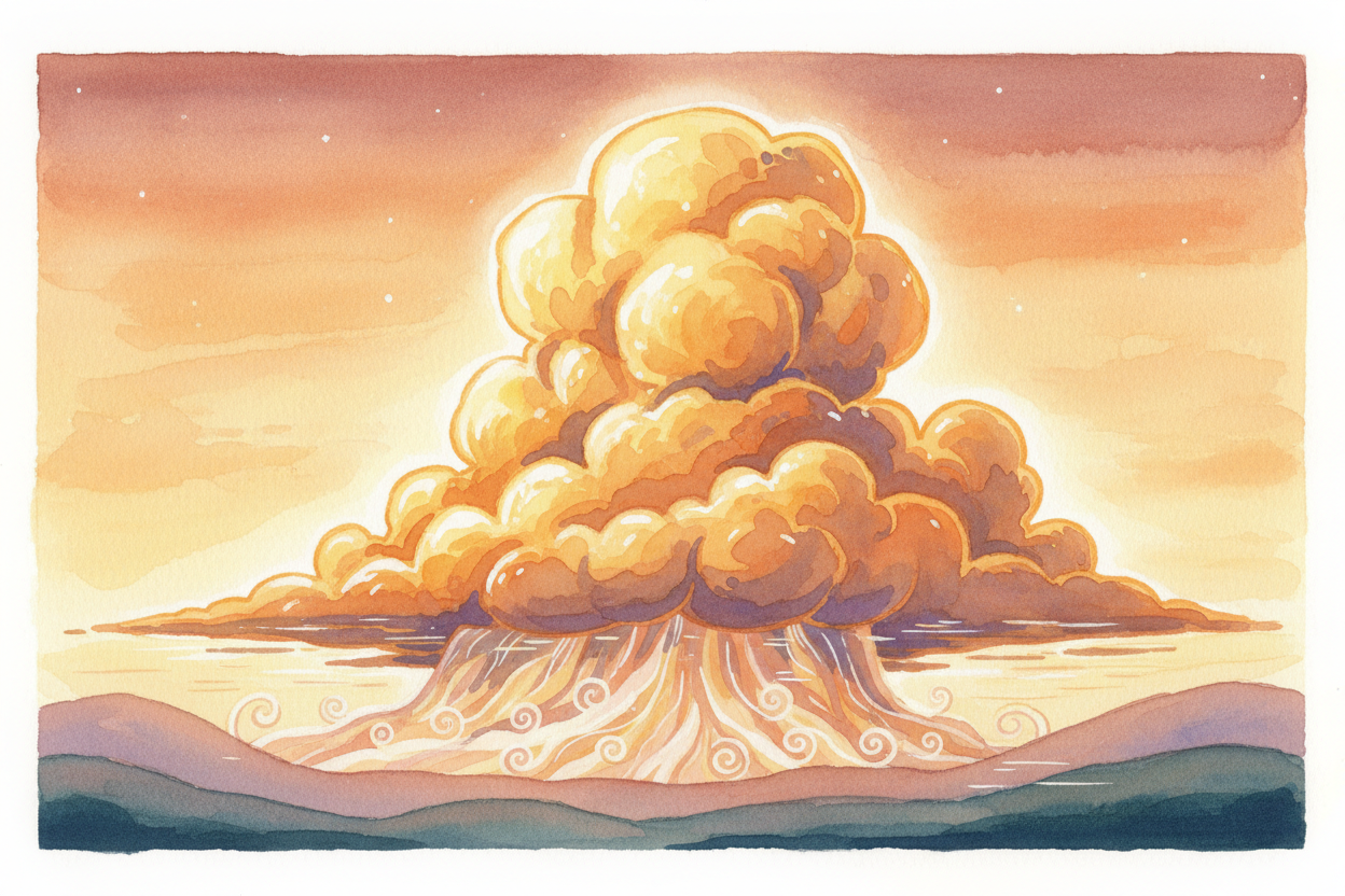So clouds float because they're made of things **almost too small to fall**, held up by air that's climbing faster than 