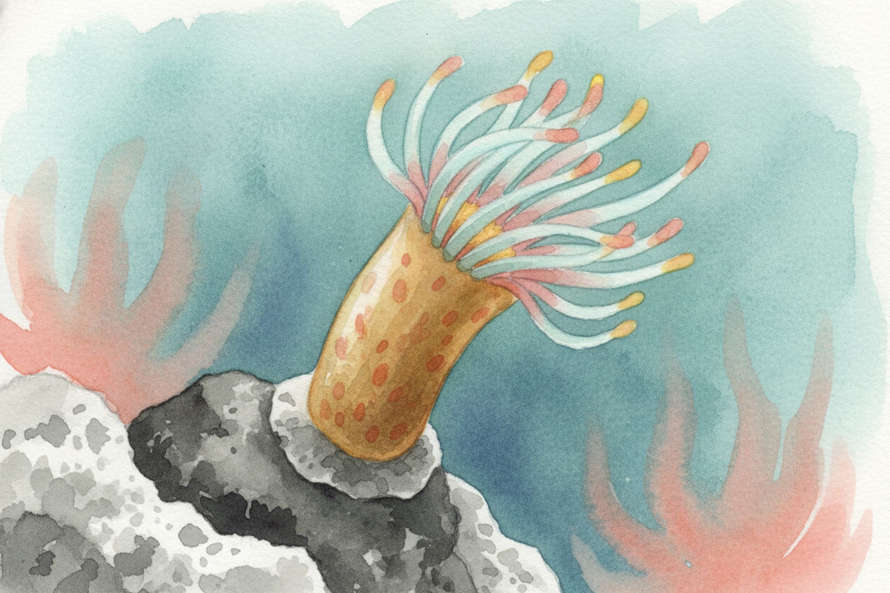 Meet the builder: a ++coral polyp++. It's a soft-bodied animal shaped like a hollow tube, with a ring of stinging tentac