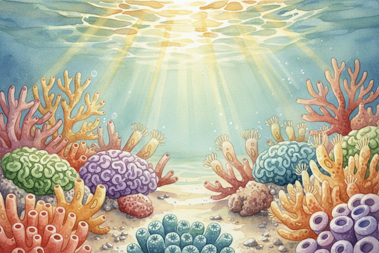 This partnership is why reefs only grow in shallow, sunny water — ~~the algae need light like a plant needs light, becau