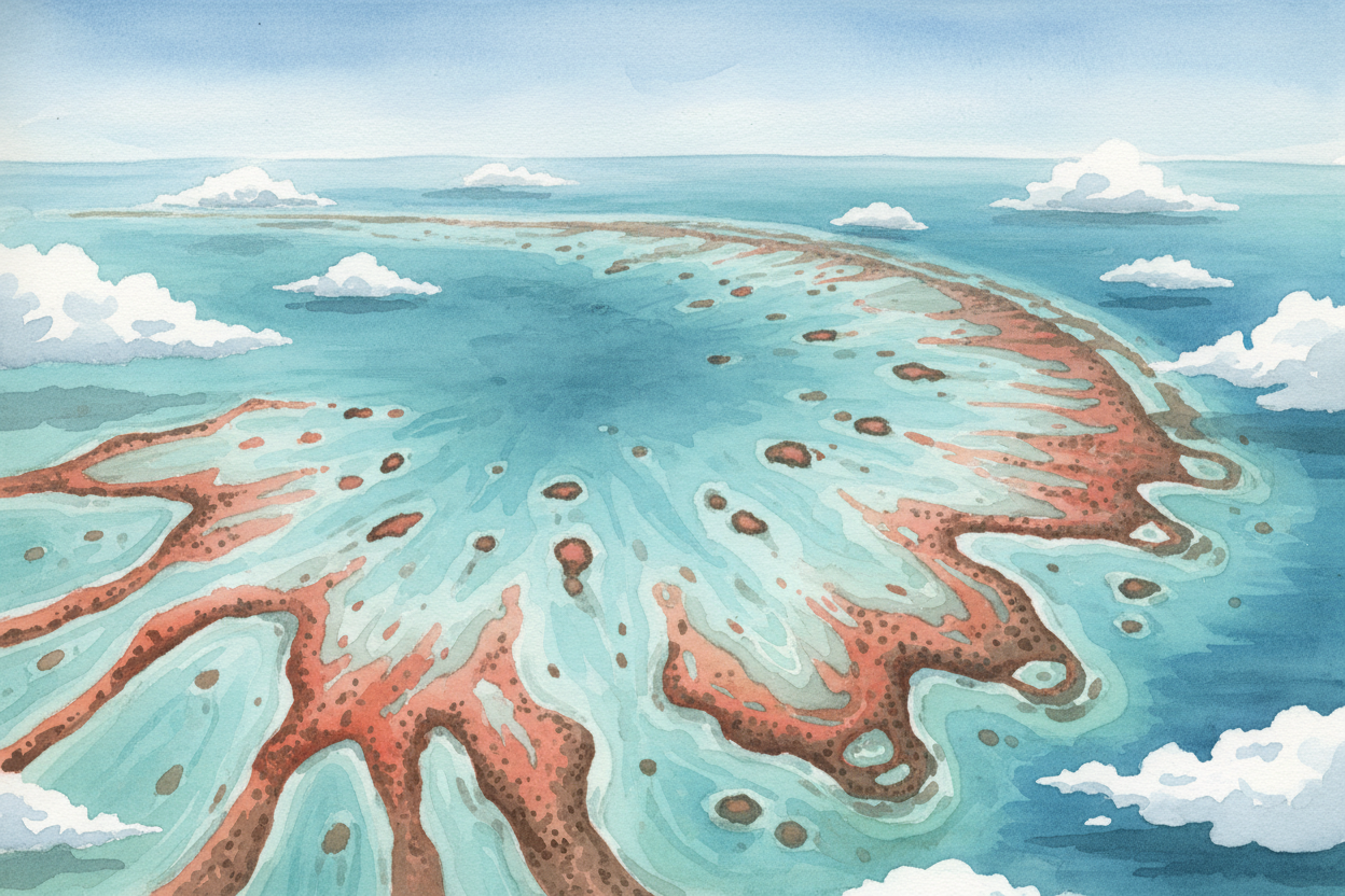 The largest reef on Earth — the ++Great Barrier Reef++ off Australia — stretches for **2,300 kilometers** and took aroun