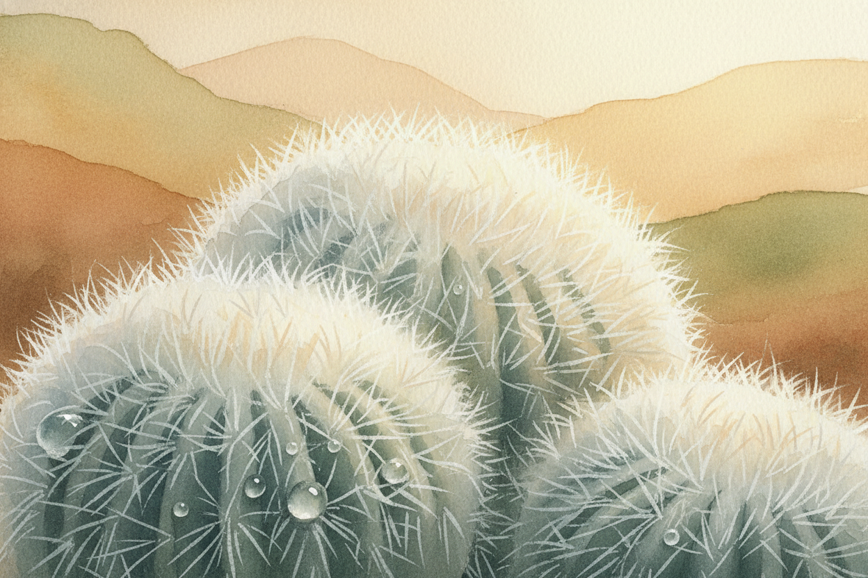 The stem itself is designed to lose as little water as possible. Many cacti have a waxy coating—**like a raincoat painte