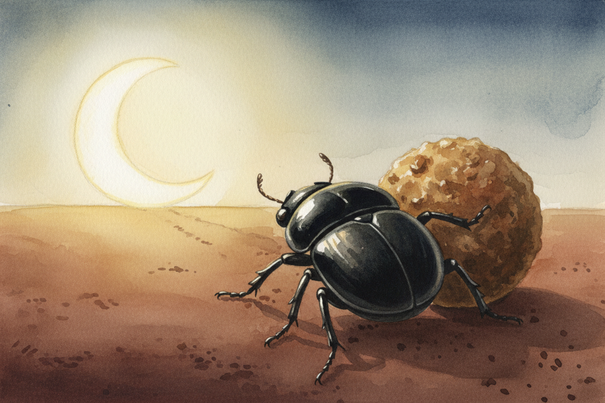 On a moonlit night, the beetle uses the moon. Bright, easy to spot, moves predictably. ~~"Keep the moon on my left,"~~ _