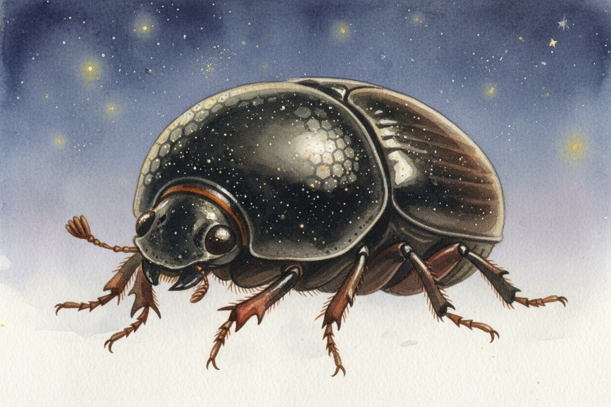 The beetle's eyes are built for this. Each eye has thousands of tiny lenses pointing in different directions, so it sees