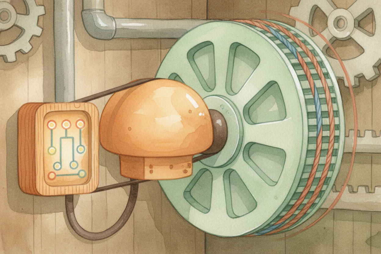 You press "12," and a **computer brain wakes up**. It checks where you are, where you want to go, then tells the motor e