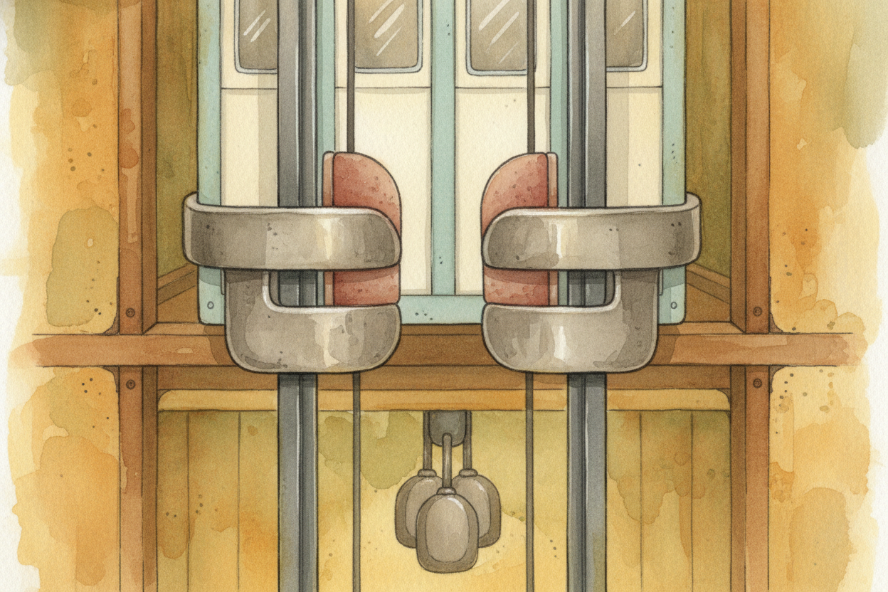 And if something ever went wrong — ~~if the cables somehow snapped~~ — metal jaws called ++safety brakes++ would instant