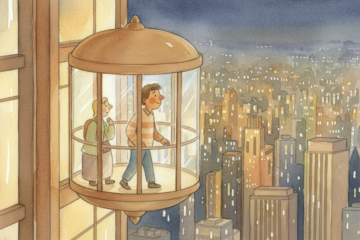 ~~So the next time you ride up to the tenth floor, remember:~~ you're standing in a precisely balanced machine, pulled b