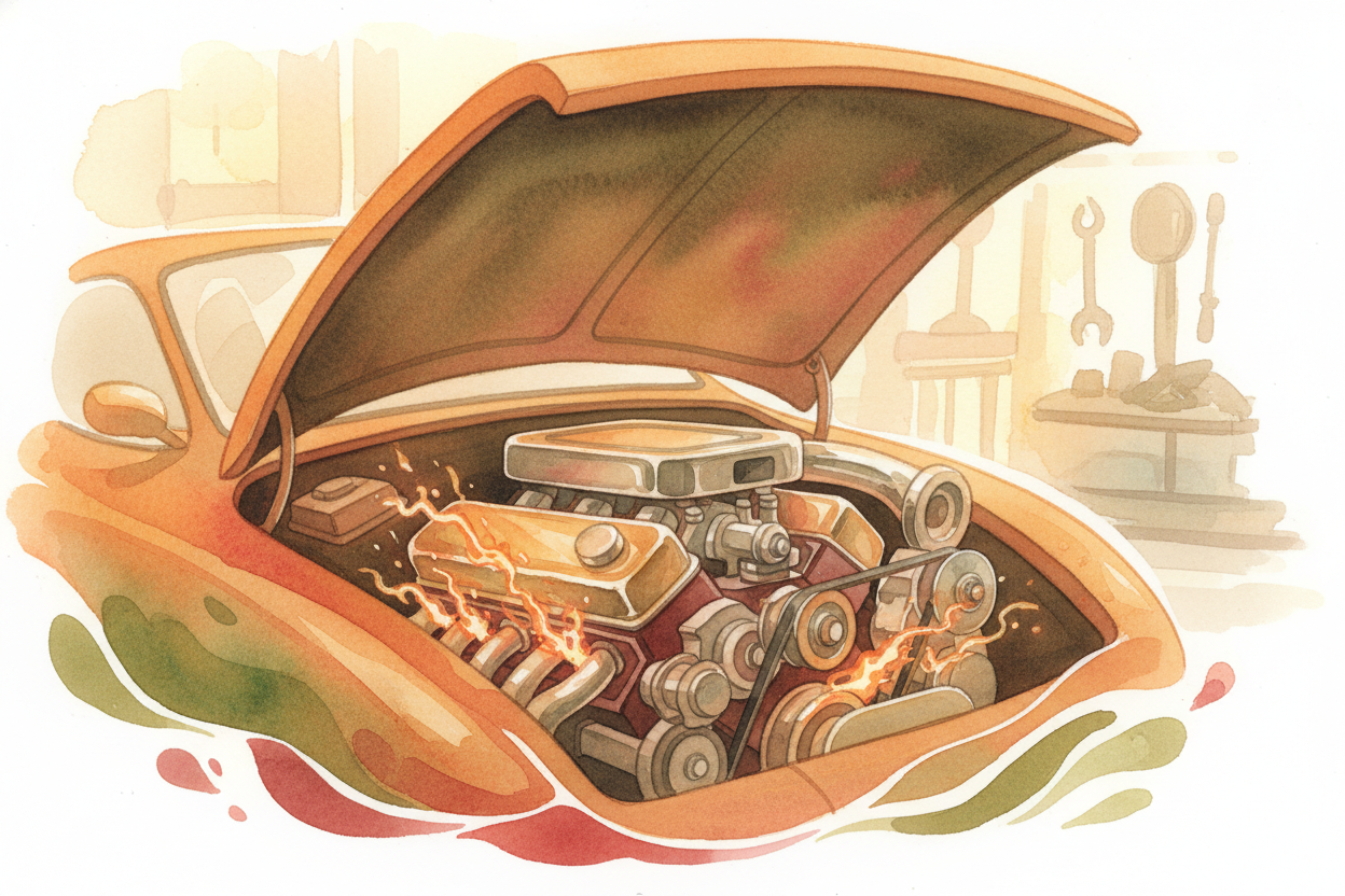 ~~Pop open the hood~~ of a car and you'll see a lump of metal the size of a small suitcase, bolted down and wrapped in h